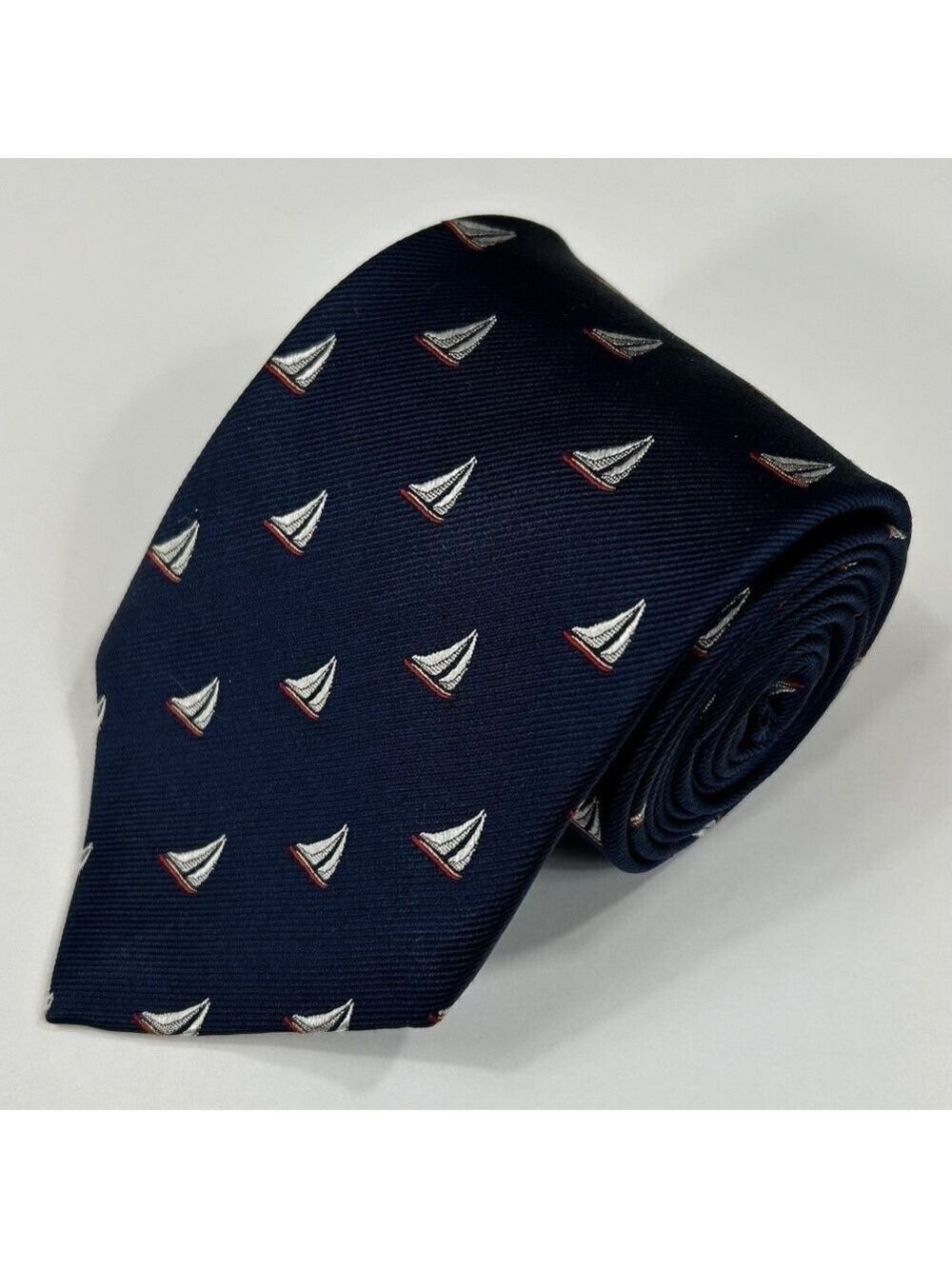 G.H. Bass & Co. Men's Navy Blue Silk Nautical Sailboat Necktie Tie